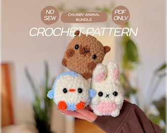 4in1 Chubby NO SEW animal crochet patterns | 2 bunny versions | penguin | capybara