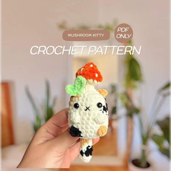 LOW SEW Mushroom Cat with a Sprout Crochet Pattern | Digital Crochet Pattern | Free Pattern