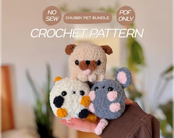 3in1 No Sew Chubby Animal Crochet Pattern Bundle / Chubby Mouse, Kitty, Puppy