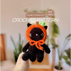 Pumpkin Kitty Crochet Pattern | Cat with Pumpkin Hat / Helmet Crochet Pattern