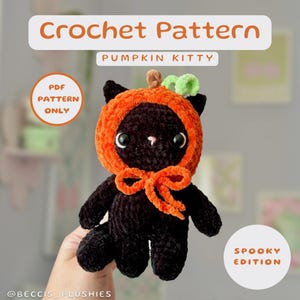 Pumpkin Kitty Crochet Pattern | Cat with Pumpkin Hat / Helmet Crochet Pattern