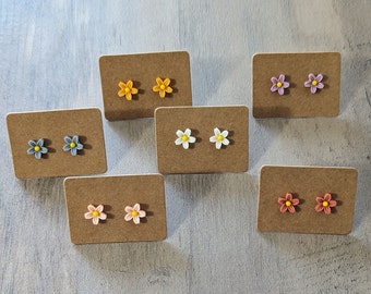 Tiny Daisy Stud Earrings, Colorful Flower Earrings, Handmade Jewelry, Mother's Day Gift, Hypoallergenic Kids Earrings