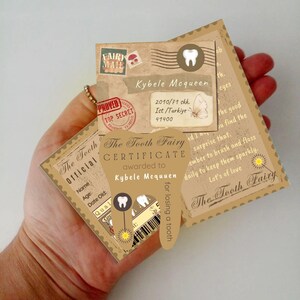 Conjunto de cartas vintage da Fada do Dente para meninos e meninas | Kit de correspondência da Fada do Dente em papel Kraft colorido para impressão | Carta | Certificado | Recibo | Envelope