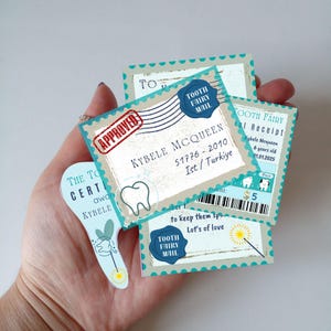 Conjunto de correspondência de mini fadas do dente para imprimir para menino | Kit de fadas do dente personalizável | Carta | Certificado | Recibo | Envelope