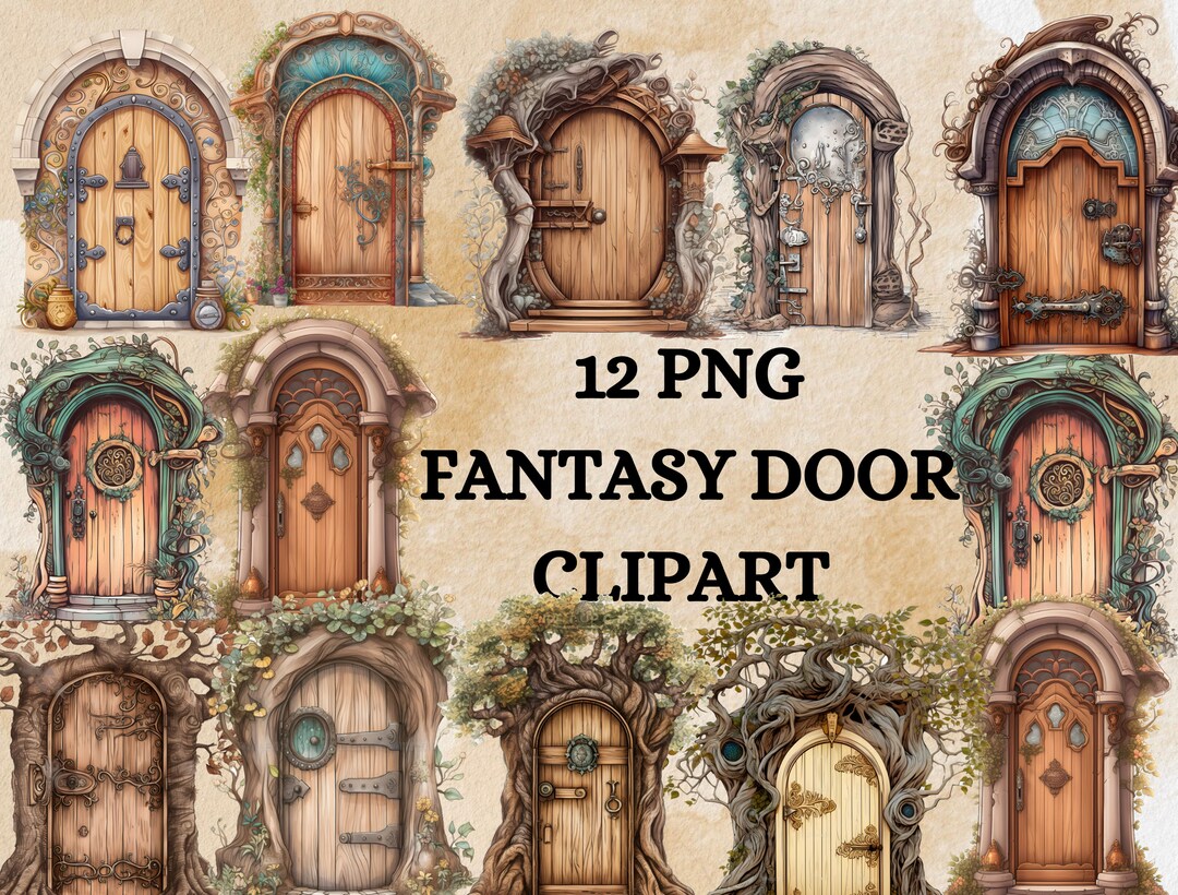 Watercolor Fantasy Doors Clipart Castle Door Clipart Fairy Etsy