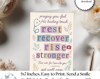 Tarjeta cristiana de recuperación, tarjeta imprimible de recuperación de fe, tarjeta de recuperación con versículo bíblico, descarga digital, tarjeta para sentirse mejor (12,7 x 18,8 cm)