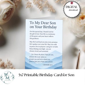 Christian Birthday Card for Son Printable | 5x7 Digital Card with Scripture Jeremiah 29:11 | Religious Birthday Blessing Instant Download