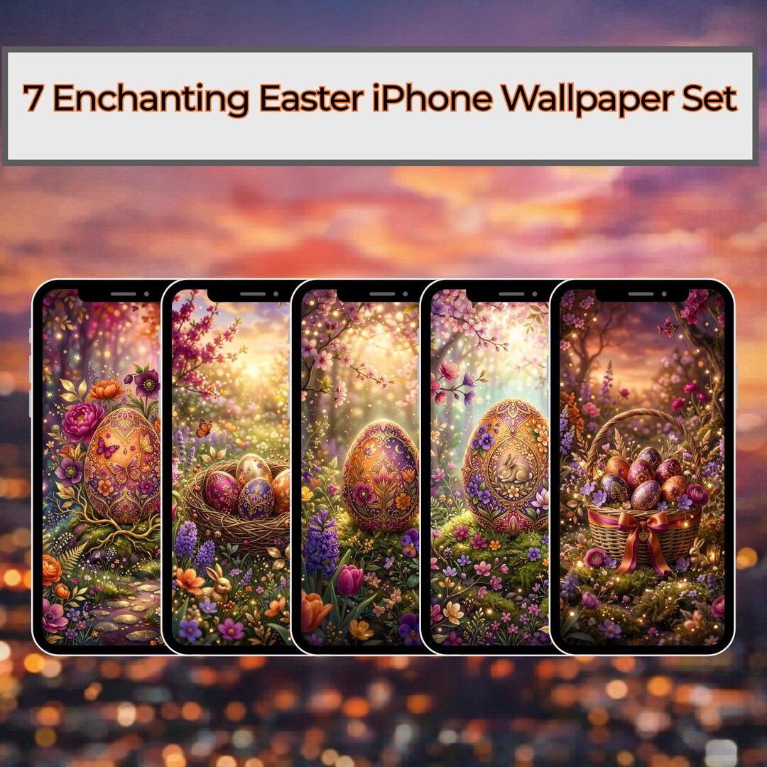 Easter Phone Wallpapers Bundle, 7 Floral Egg JPG Backgrounds for iPhone