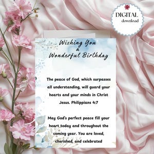 5x7 Printable Christian Birthday Card - Philippians 4:7, Digital Download, Religious Birthday Greeting, Faith Birthday Card, Keepsake Gift.