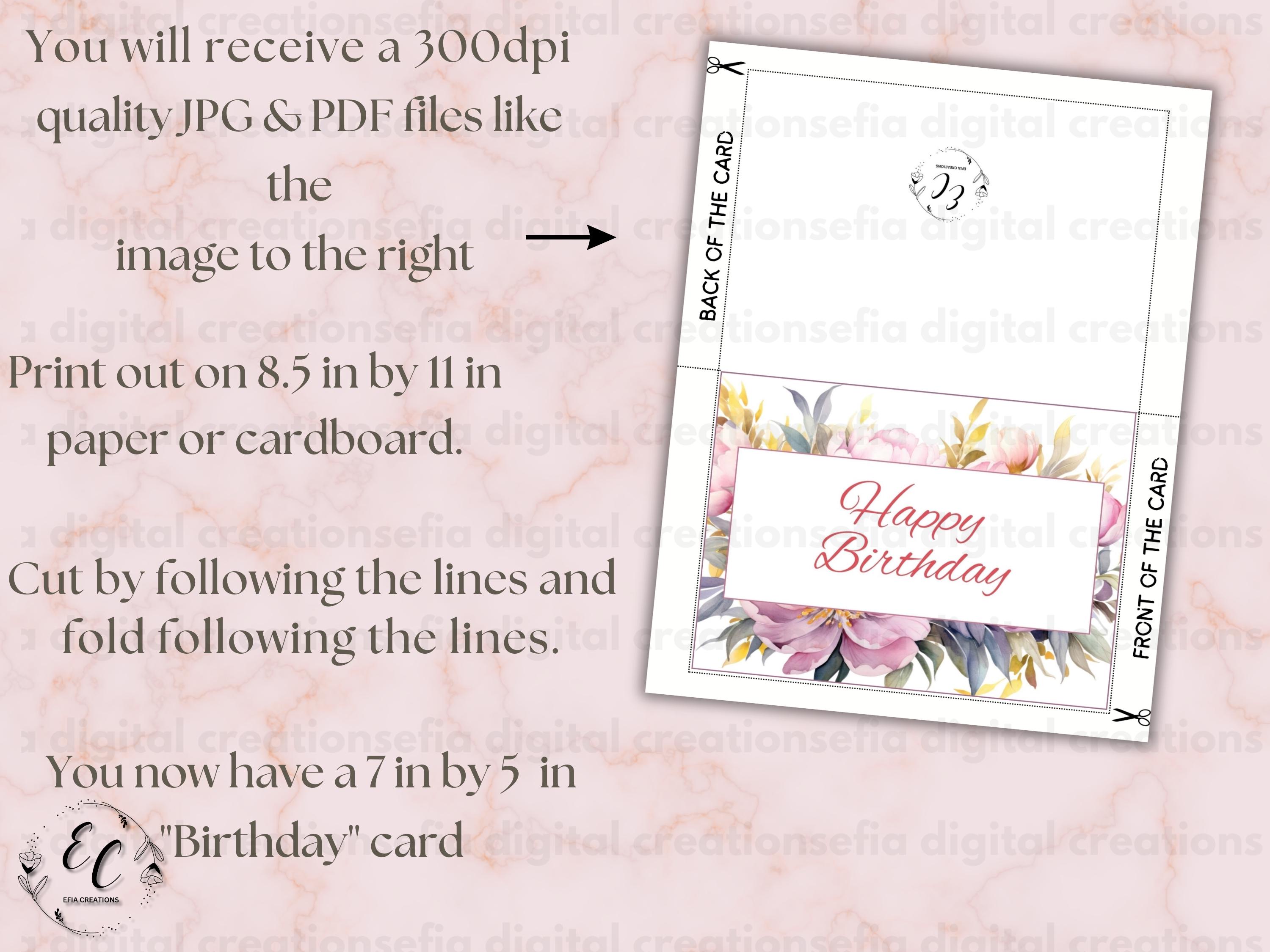 Printable 7x5 Birthday Greeting Card – Instant Download, Blank Inside ...