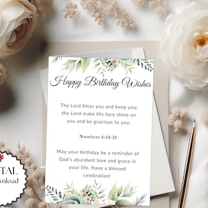5x7 Christian Birthday Blessing Card | Scripture Digital Download | Floral Religious Birthday Wishes | Numbers 6:24-25 Printable Greetings.