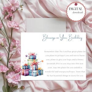 7x5 Printable Christian Birthday Card - Jeremiah 29:11, Digital Download, Faith Greeting Card, Religious Keepsake Gift for Any Age Birthday.