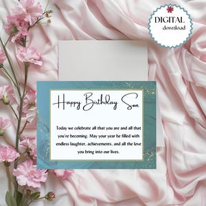 Carte d'anniversaire imprimable 7 x 5 pour fils Carte de voeux numérique sincère avec message touchant, téléchargement immédiat, carte d'anniversaire bricolage, souvenir de fils