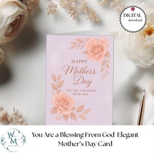 Christian Mother’s Day Card | You Are a Blessing From God | Blush Floral Design | Faith-Based Printable Greeting | Digital Download Gift
