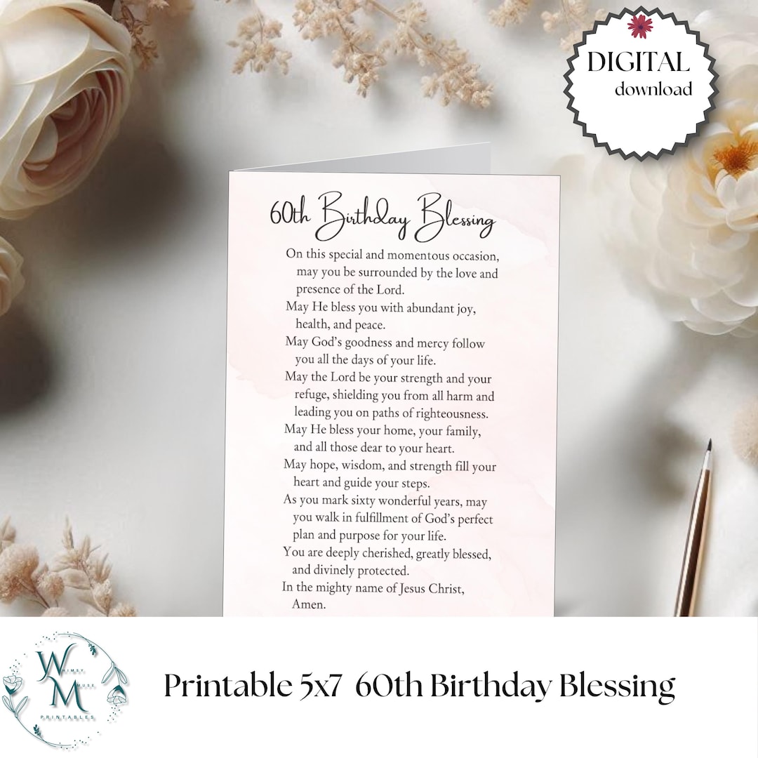 60th Birthday Blessing Printable, Christian Wall Art, Faith-based ...