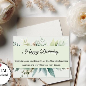 Printable 7x5  Birthday Greeting Card – Instant Download, Blank Inside, Perfect for Custom Messages and Any Special  Birthday Celebration.
