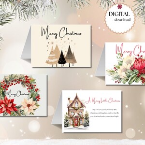 4 Design Printable 7x5 Christmas Greeting Card Set | Holiday Greeting Card Bundle | Festive Christmas Cards Digital Download | Xmas Card Set