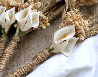 Pampas Dried Boutonniere, Rustic Dried flower bouquet, Flower dry arrangement, Wedding boho flower bouquet, Boutonnières