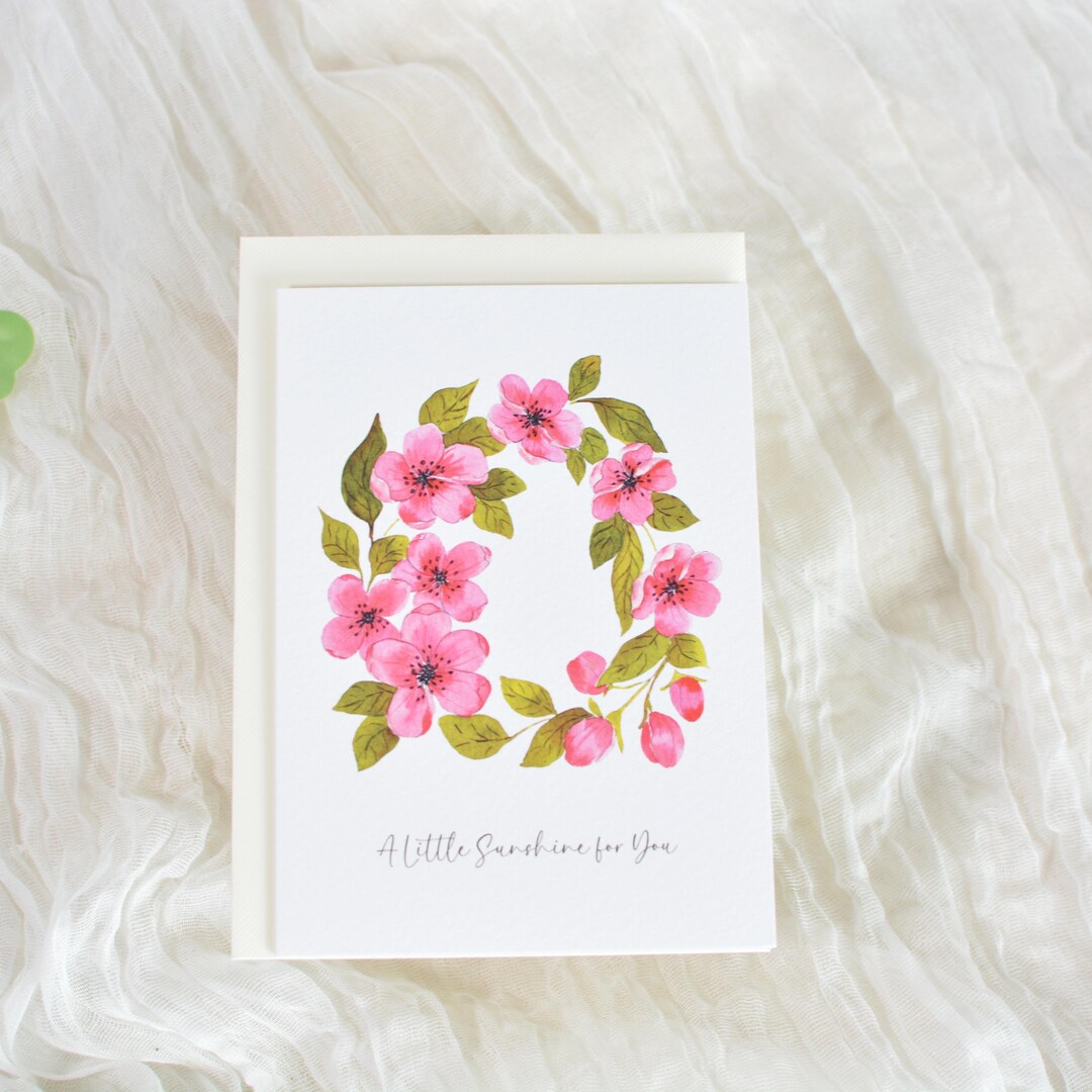 Rosy Wreath Thinking of You Card | Watercolor Floral A6 Greeting Card ...