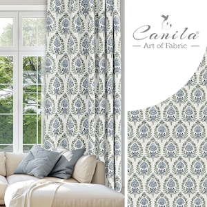 Leaf Flower Curtain, Printed Linen Curtain Panels, Boho Windows Curtain, Floral Bahtroom Curtain, Premium Blackout Curtains