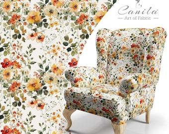 Floral Upholstery Fabric: Watercolor Flower Print, Soft-Touch, Machine Washable