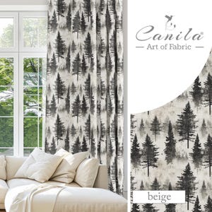 Pine Trees Curtain, Forest Curtain Panels, Window Treatment Drapes, Woodland Kitchen Curtain, Blackout Curtains, Printed Linen Curtain