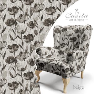 Elegant Floral Upholstery Fabric By The Yard, Sofa Fabric For DIY Projects, Printed Polyester Fabric, Leaf Fabric