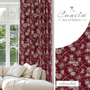 Dark Floral Curtain Panel, Leaf Printed Linen Curtain Panels, Vintage Design Window Curtains, Premium Blackout Curtains