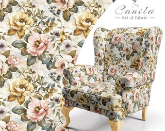 Watercolor Floral Upholstery Fabric: Soft-Touch Cotton Laminated Backing