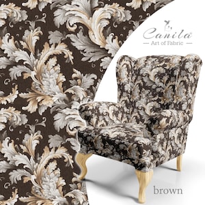 Elegant Floral Upholstery Fabric By The Yard, Sofa Fabric For DIY Projects, Printed Polyester Fabric, Leaf Fabric