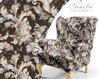 Elegant Floral Upholstery Fabric: Soft Polyester Leaf Print, DIY Sofa Fabric