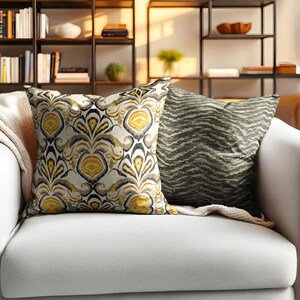Capas de Almofadas Texturizadas com Aspecto Jacquard – Toque de Camurça Macio, Estampa Dupla Face, Zíper Oculto, Almofadas Decorativas 18x18”, Amarelo e Verde