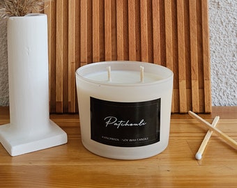 Patchouli-scented soy wax candle