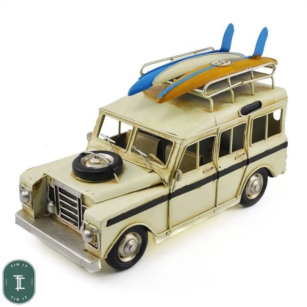 Handmade Vintage Metal 4x4 Model: Land Rover Defender With Surfboards ...