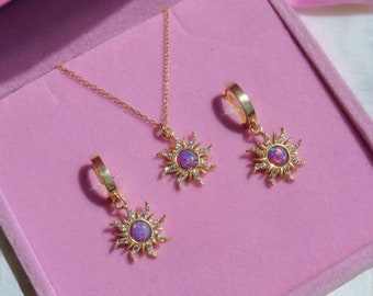 Collares de sol de ópalo de oro/plata/collar con símbolo del sol de la suerte, joyería de princesa Rapunzel/lindo regalo encantador