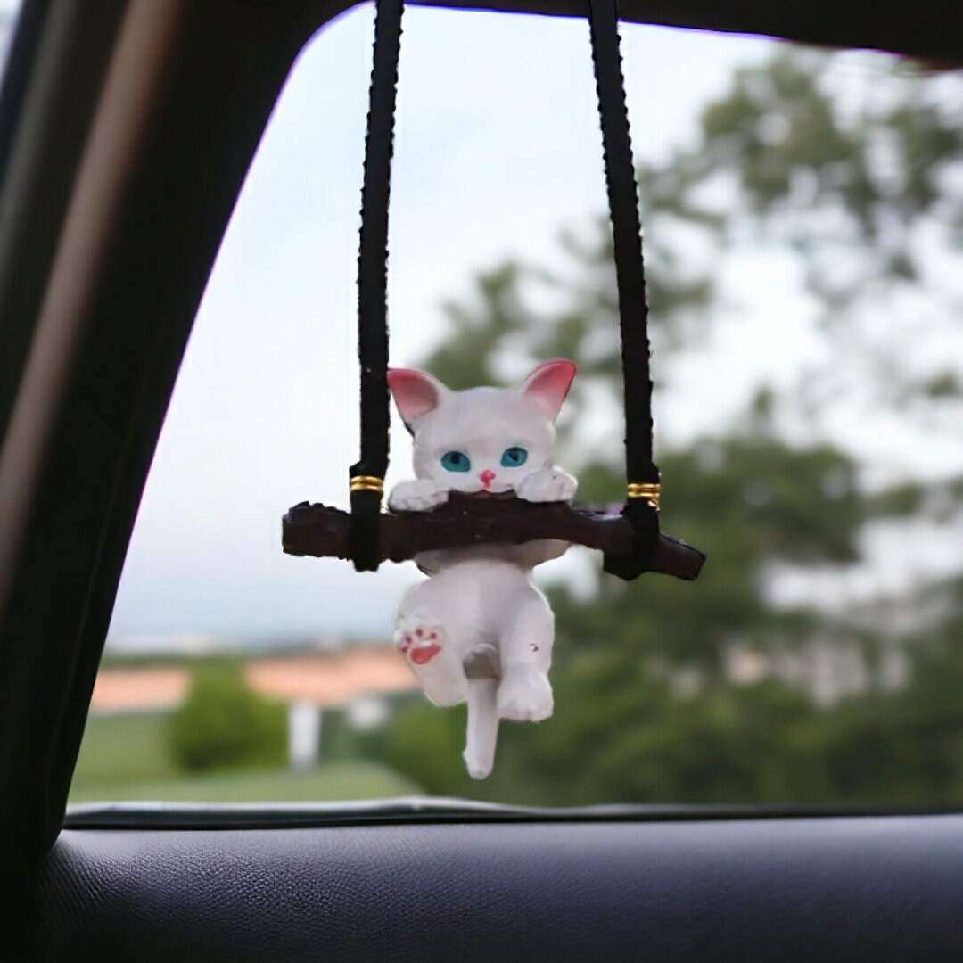 Cat Cute Car Ornament, Grey Cat Car Accessory, Cat Car Dashboard