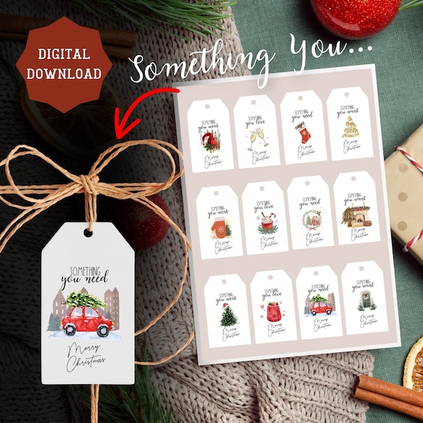 Something You Want – Need – Wear - Love - Merry Christmas Gift Tags – Girl or Boy Kids Gift Tags – Printable Tags For Gift From Santa