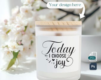 Fresh Frosted Glass 11oz Soy Candle Mock Up, Printify Printed Mint Mockup, White Floral Glass  Setting, PSD JPEG Files, Digital Download