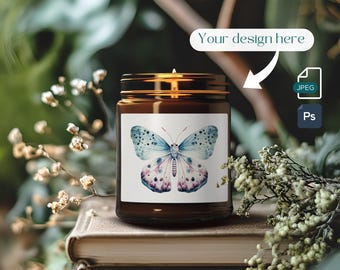 Amber Glass 9oz Soy Candle Mockup, Printify Lumient Mock up, Nature Books Vibe, Modern Jar Candle Mock, PSD JPEG Files, Digital Download