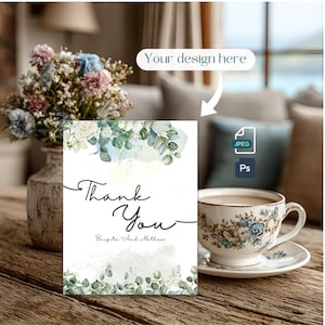 Greeting Card Mockup, Thank You Card Mock up, PSD & JPEG Files, Photoshop with Smart Object, Flatlay Mock up A2 4.25 x 5.5 Inches