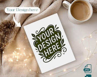 Boho A5 Hardcover Notebook Journal Mockup, PSD Photoshop with Smart Objects and JPEG Files