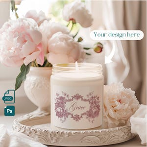 White Candle Mockup,  Scented 9oz Soy Candle Glass Jar Mock up, Luxury Peony, Printify Luminent Candle, PSD and JPEG Files, Instant Download