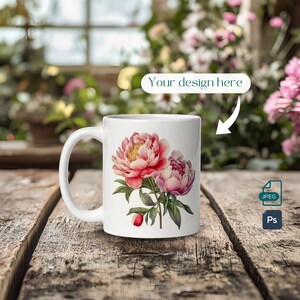 11oz Ceramic Mug Mockup, White coffee Cup Mock Up, Floral Greenhouse Vibes, PSD & JPEG Files with Smart Objects, Digital Download