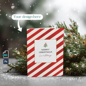 Maquette de carte de Noël enneigée, maquette de carte de voeux, fichiers PSD et JPEG, Photoshop avec objet intelligent, maquette Flatlay A2 4,25 x 5,5 pouces