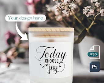 Floral Frosted Glass 11oz Soy Candle Mock Up, Printify Printed Mint Mockup, White Glass Modern Candle, PSD JPEG Files, Digital Download