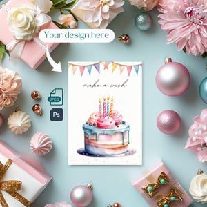 Maquette de carte de fête, carte de voeux colorée, fichiers PSD et JPEG, Photoshop avec objet intelligent, maquette à plat jusqu'à 5 x 7 pouces