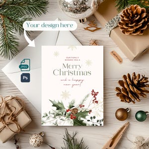 Kerstkaartmodel, natuurlijk feestelijke kaartmodel, PSD- en jpeg-bestanden, Photoshop met slim object, flatlaymodel A2 4,25 x 5,5 inch