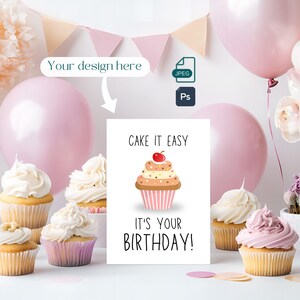 Cupcake Love Party-kaartmodel, wenskaartmodel, PSD- en JPEG-bestanden, Photoshop met slim object, flatlay-uitnodigingsmodel 5 x 7 inch