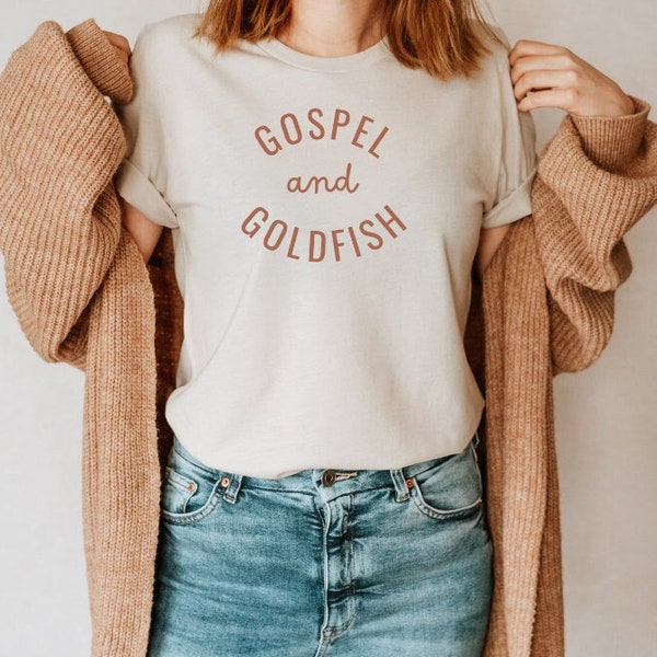 Gospel & Goldfish - Christian Unisex t-shirt - Heather Dust - Neutral Aesthetic - Natural Colors - Christian Apparel - Kids Min Volunteer -