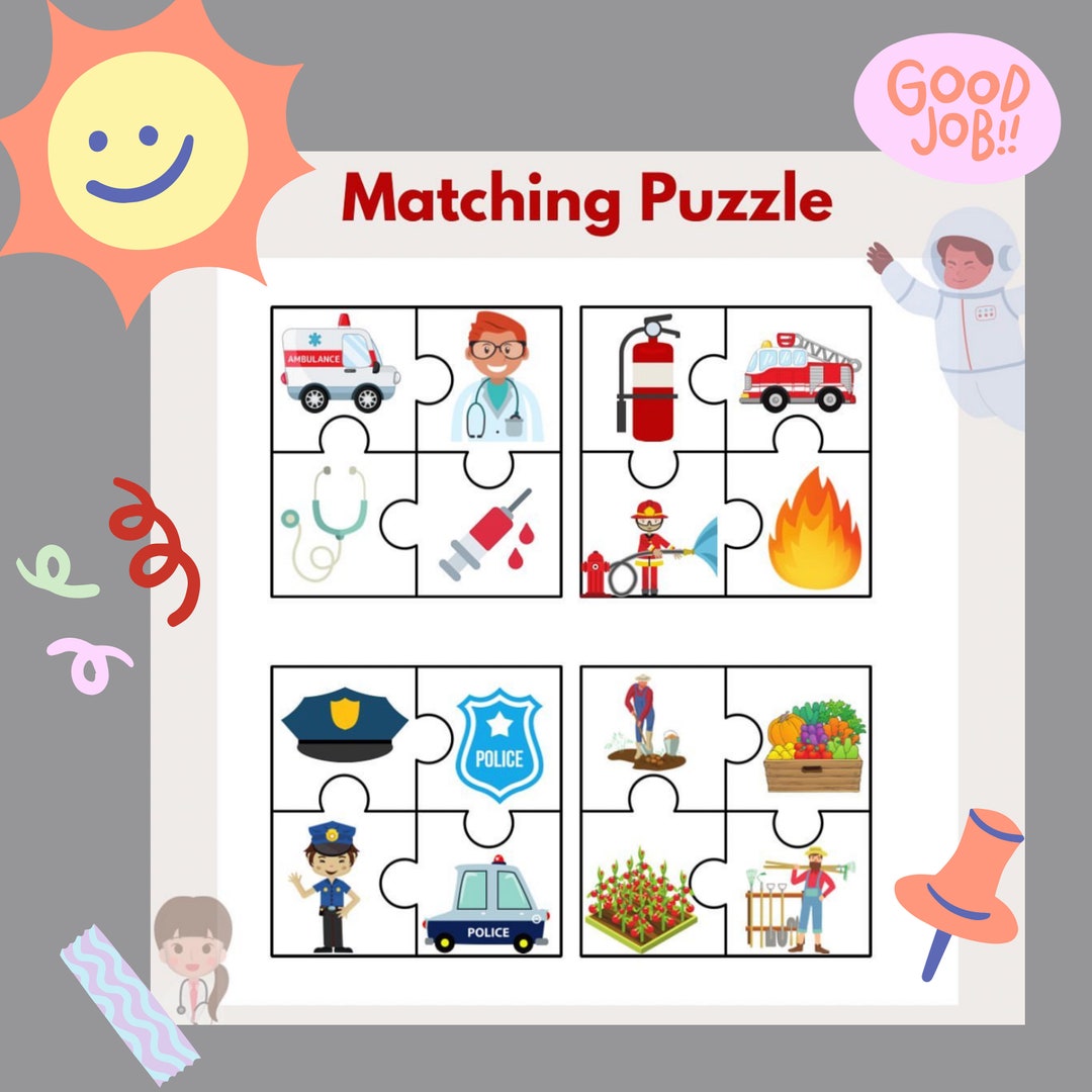 Jobs Matching Games Puzzle Printable Digital Matching Puzzle PDF